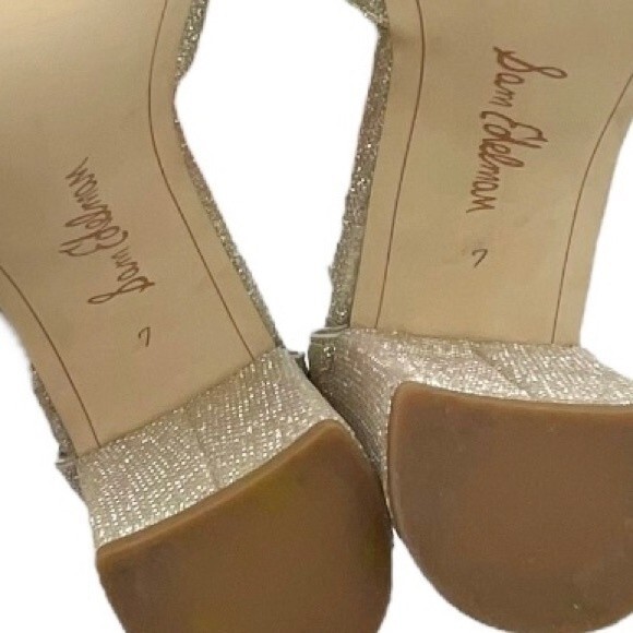 Sam Edelman Yancy Gold Metallic Textured Open Toe Block Heel Sandals Size 7 - Picture 13 of 16